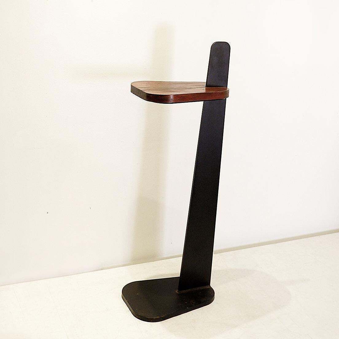 photo furniture Vintage Metal And Wood Pedestal Table, Minimalist Design, 20th Century