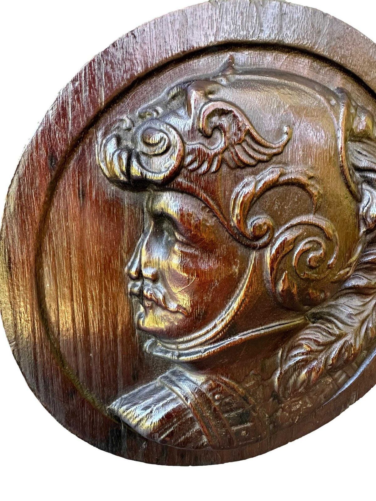 19th Century Hand Carved Walnut Bas Relief Knight Portrait – Renaissance Revival Wall Plaque photo for sale