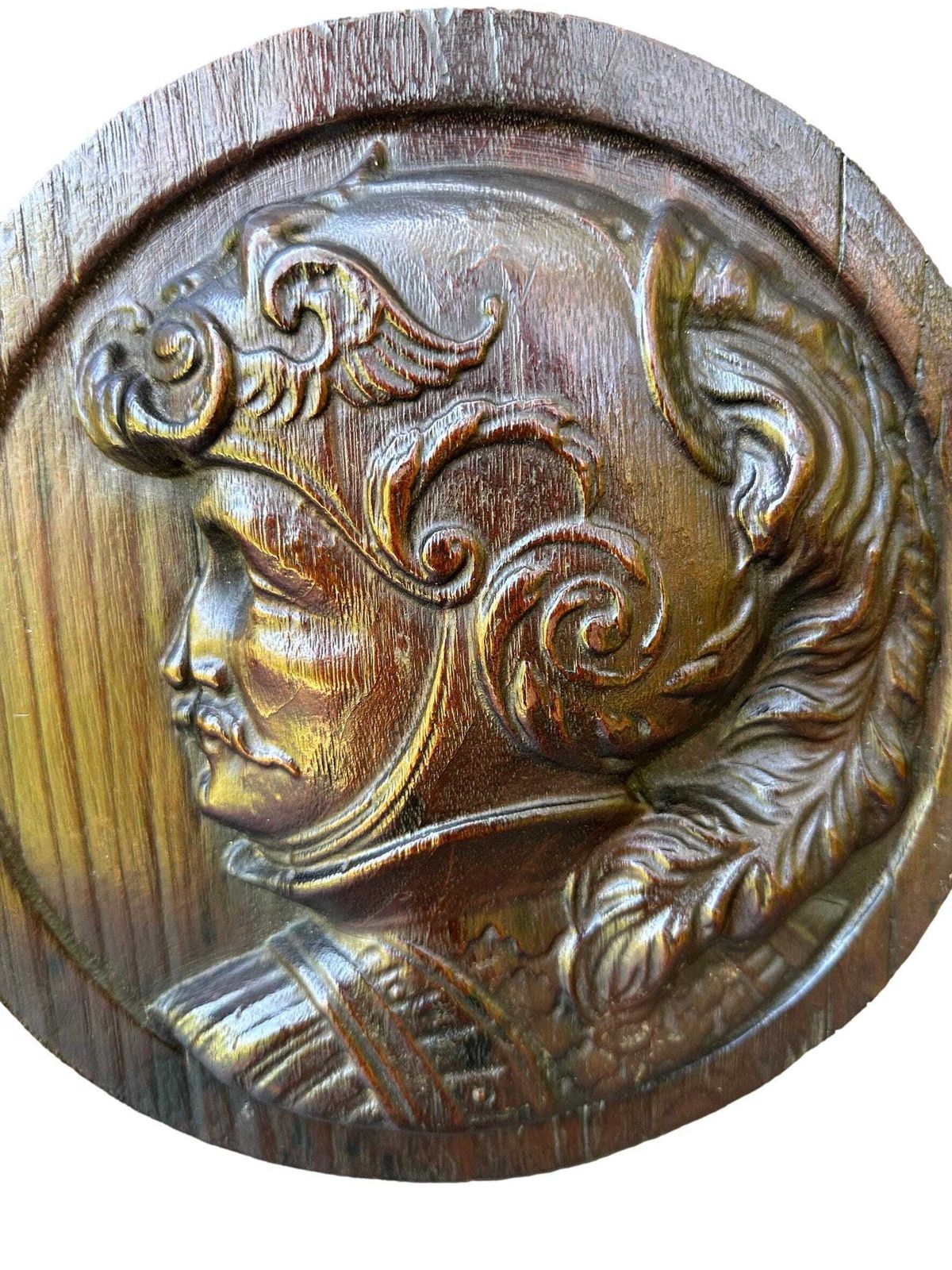 19th Century Hand Carved Walnut Bas Relief Knight Portrait – Renaissance Revival Wall Plaque photo buy