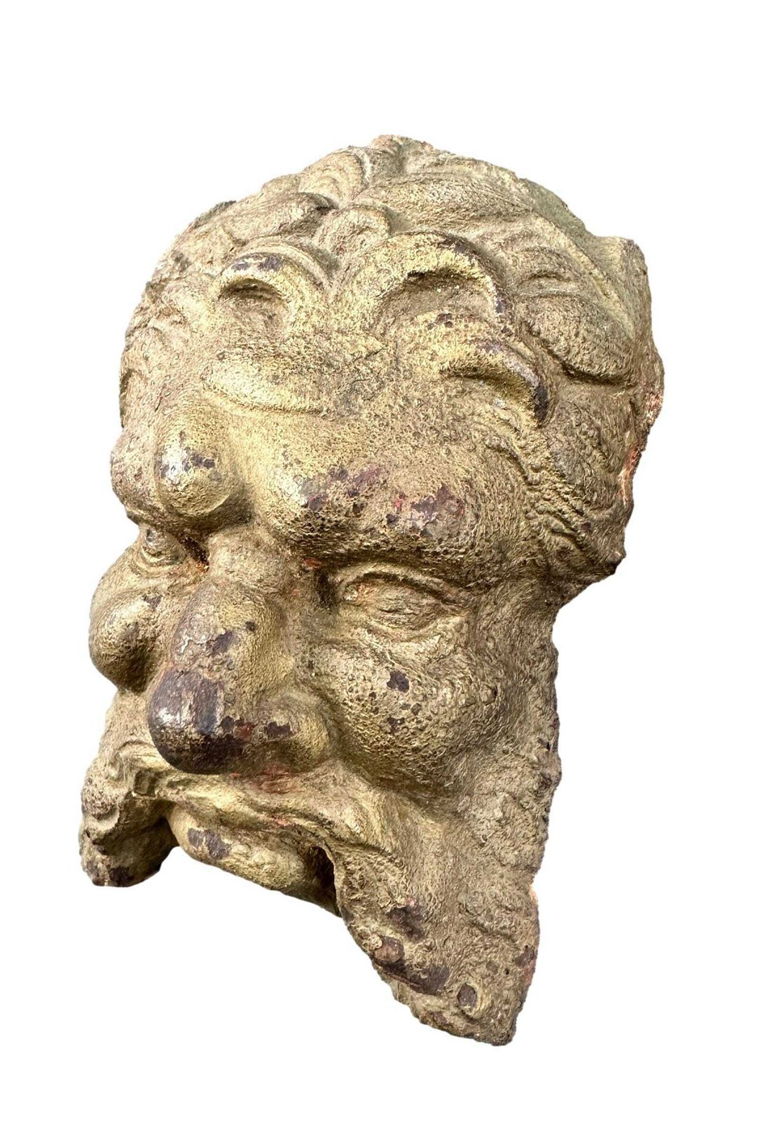 Antique 19th Century Cast Iron Mascaron – French Architectural Salvage Man's Head Wall Decor photo Art