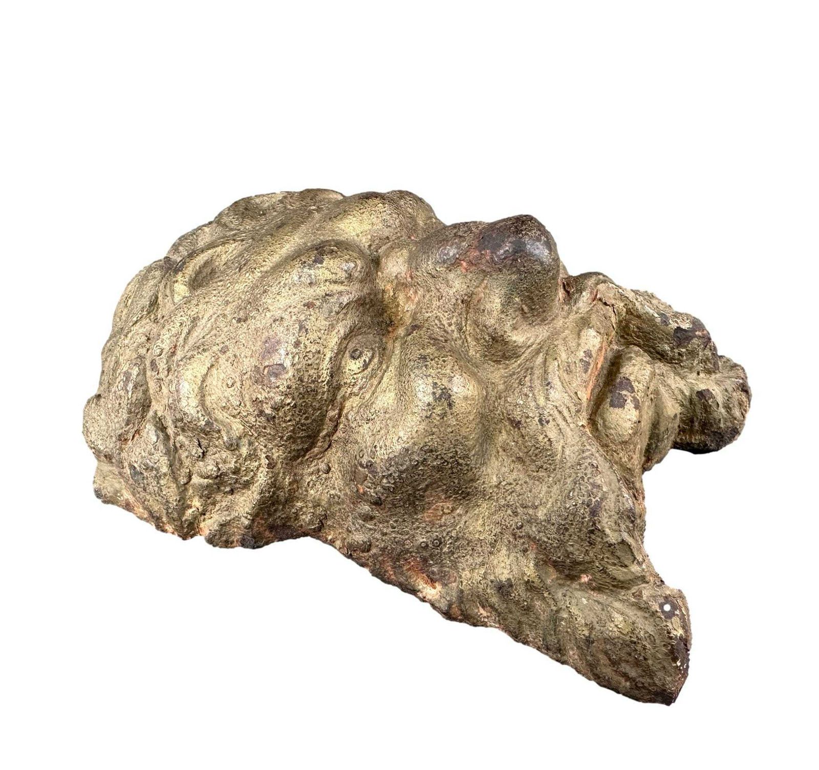 Antique 19th Century Cast Iron Mascaron – French Architectural Salvage Man's Head Wall Decor photo vintage