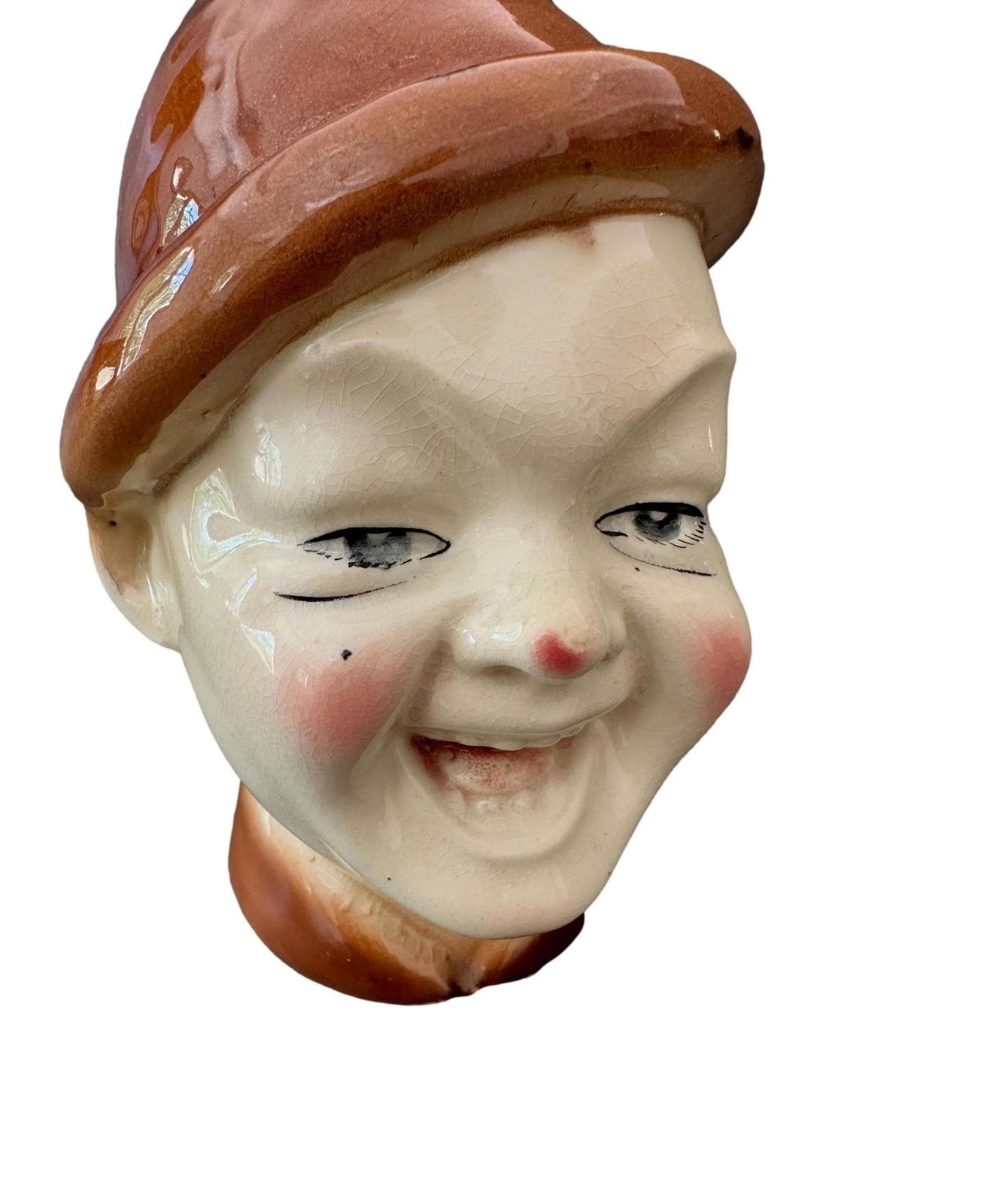Rare Antique "Laughing Pierrot" Money Box   Keller & Guérin Lunéville   French Art Pottery, Early 20th Century photo vintage