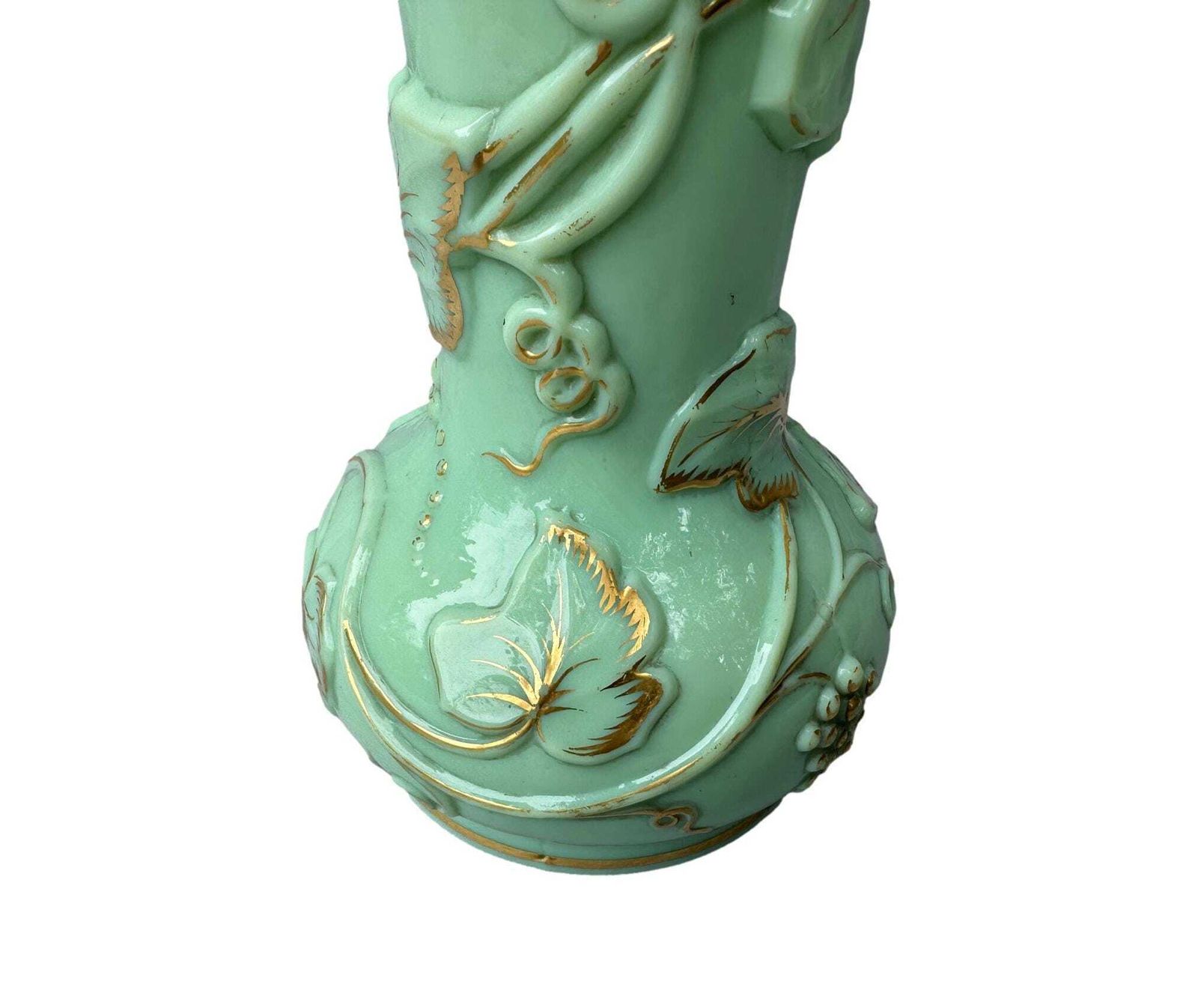 Large Antique Baccarat Xxl Opaline Glass Vase "Grapes & Vines"   Seafoam Green   1865 Napoleon III photo Home Decor