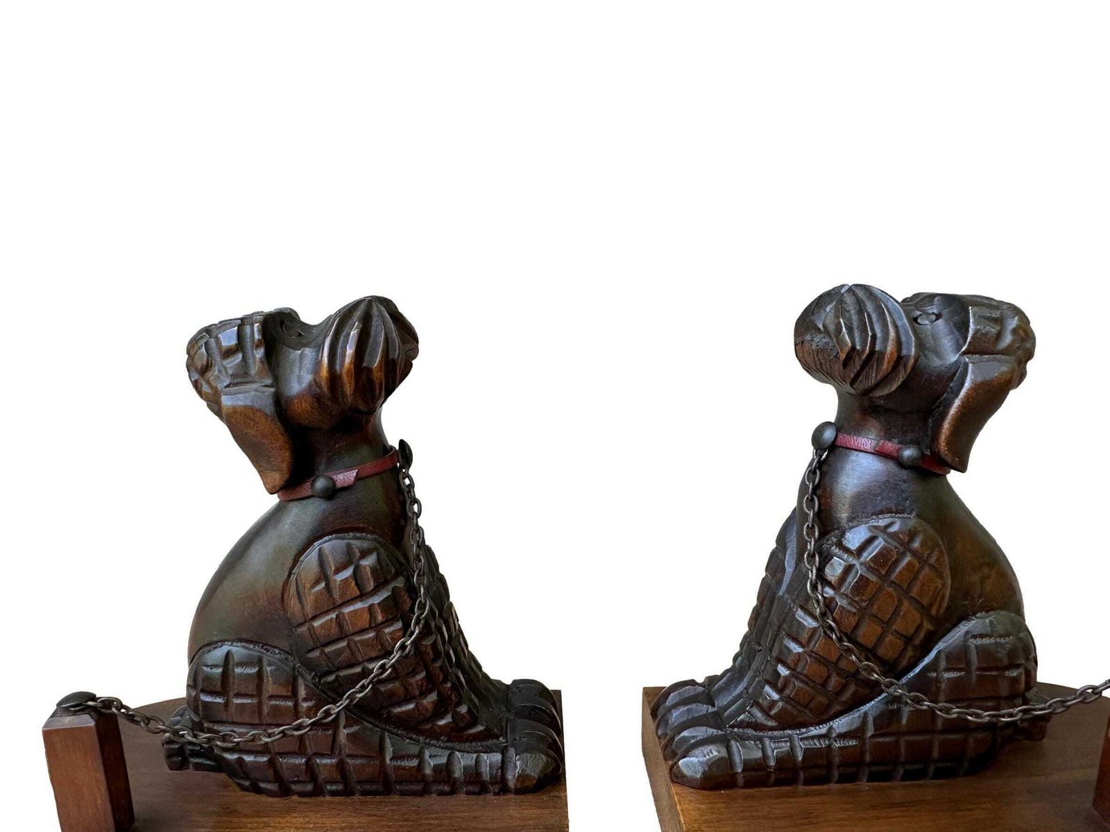 Antique Art Deco Hand Carved Walnut Poodle Bookends   1930s French Dog Art photo for sale