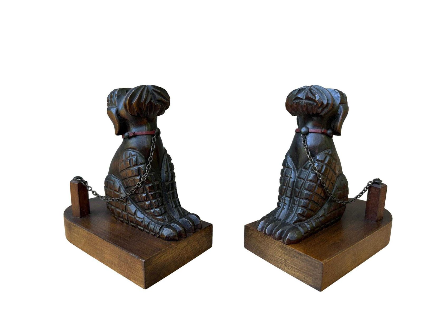 Antique Art Deco Hand Carved Walnut Poodle Bookends   1930s French Dog Art photo Home Decor