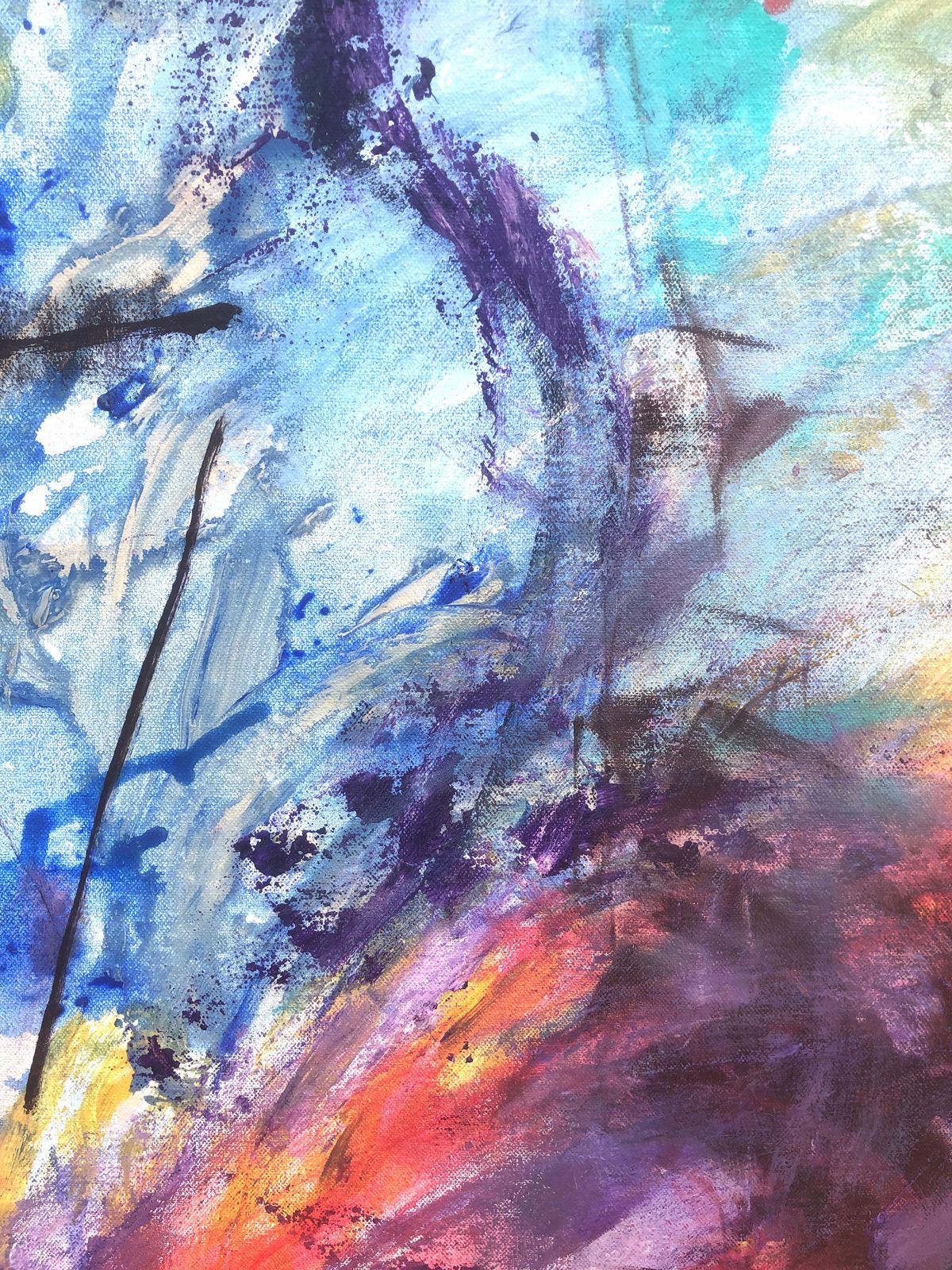 Nerea Caos Groot Abstract Expressionistisch Vrouwelijk Figuur in Blauw, Paars en Turquoise Olieverf 2023 photo furniture