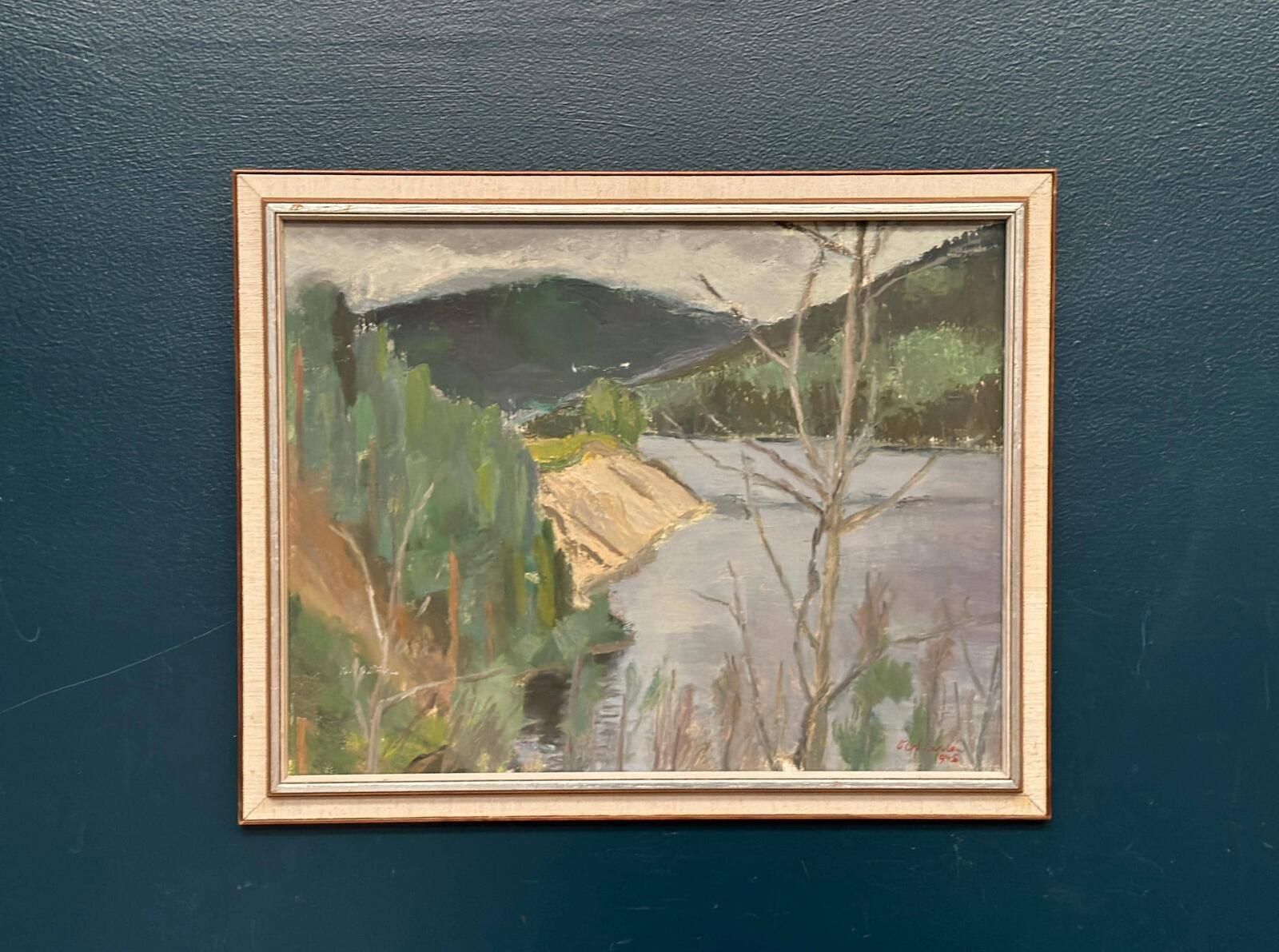 Original Mid Century Swedish Oil On Panel – “Shore” By Karl Olof Larsen – Dated 1945 – Vintage & Framed – 50 × 40 Cm (19.7" × 15.7") photo for sale