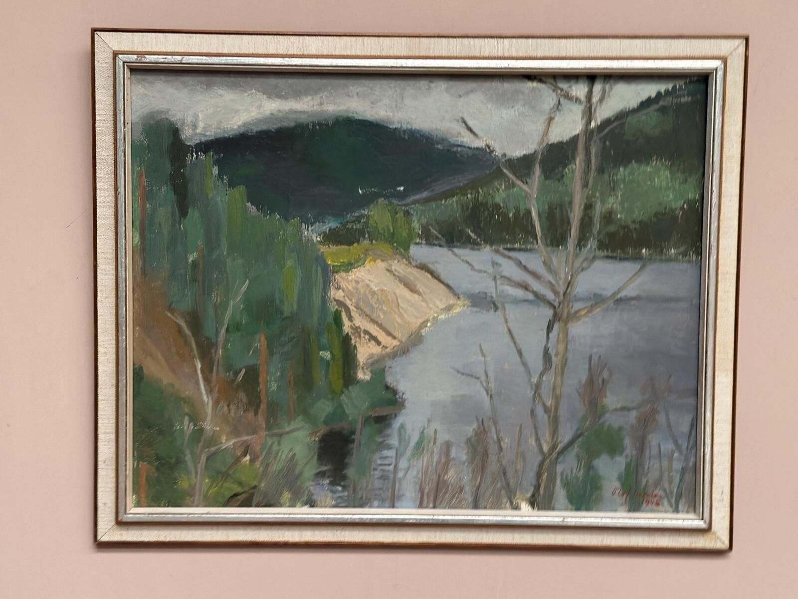 295.0 Original Mid Century Swedish Oil On Panel – “Shore” By Karl Olof Larsen – Dated 1945 – Vintage & Framed – 50 × 40 Cm (19.7" × 15.7") photo