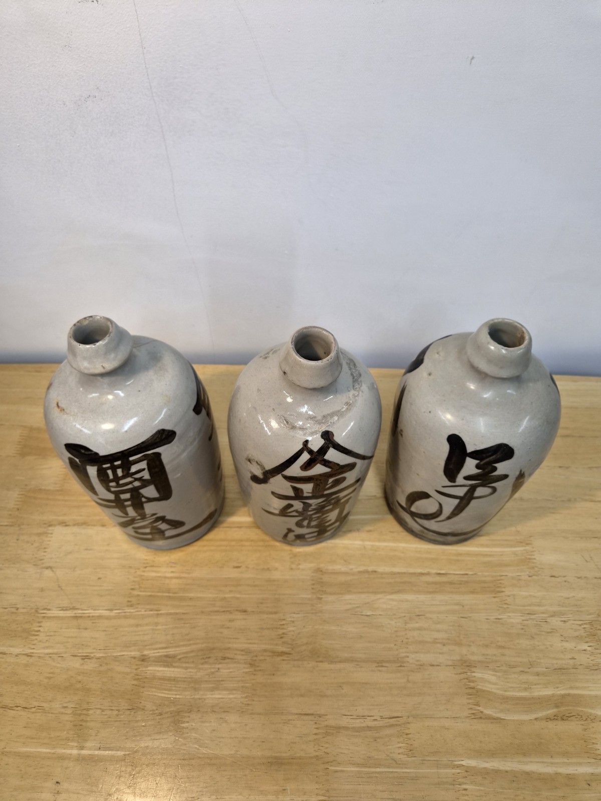 Set Of Antique Japanese Stoneware Ceramic Bottles Hand Made/Painted Meiji/Showa photo 125.0