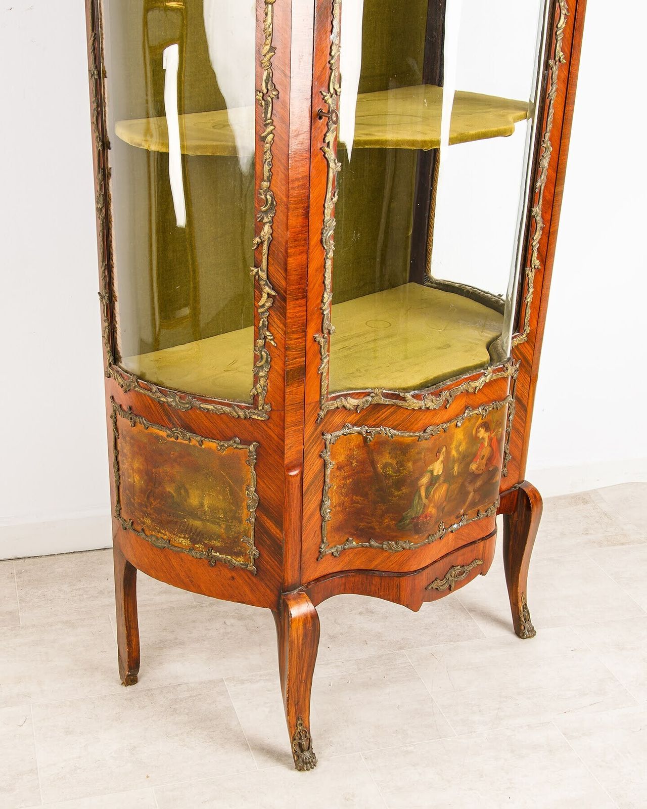 19th Century French Kingwood Vitrine Display Cabinet   Vernis Martin Panels, Ormolu Mounts & Curved Glass photo Furniture