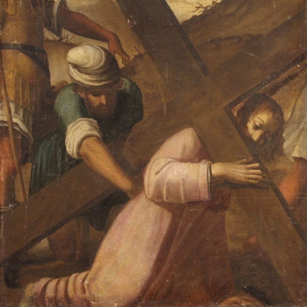 Antiek Italiaans schilderij van de Kruisweg, Tocht naar Calvarie, 17e eeuw photo Kunst