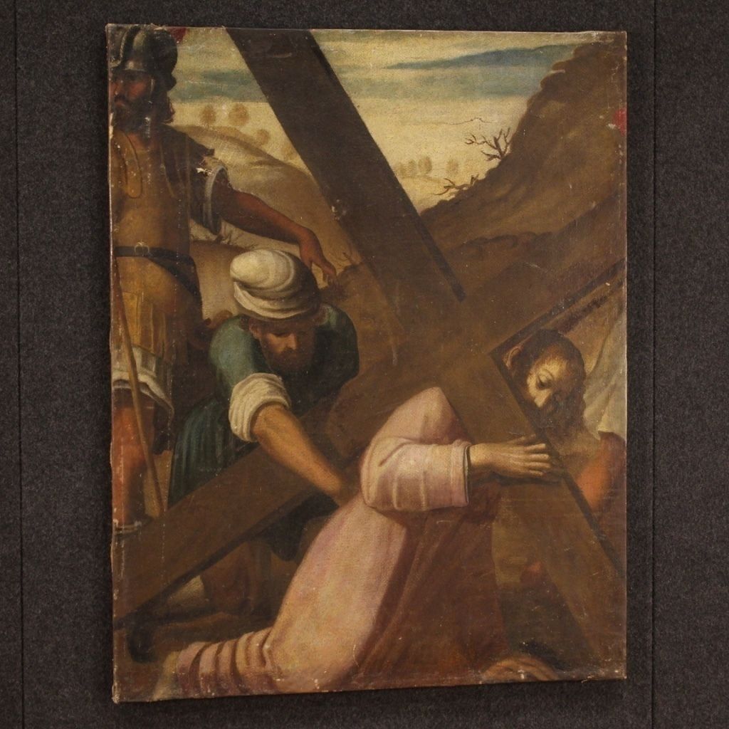Antique Italian Painting Of The Way Of The Cross, Ascent To Calvary, From The 17th Century photo buy