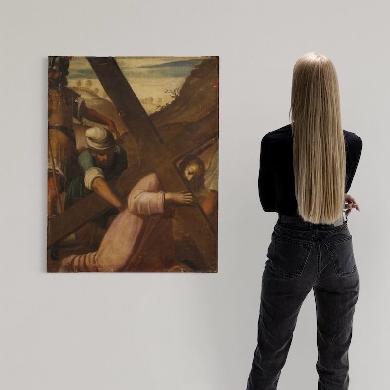 1300.0 Antiek Italiaans schilderij van de Kruisweg, Tocht naar Calvarie, 17e eeuw photo