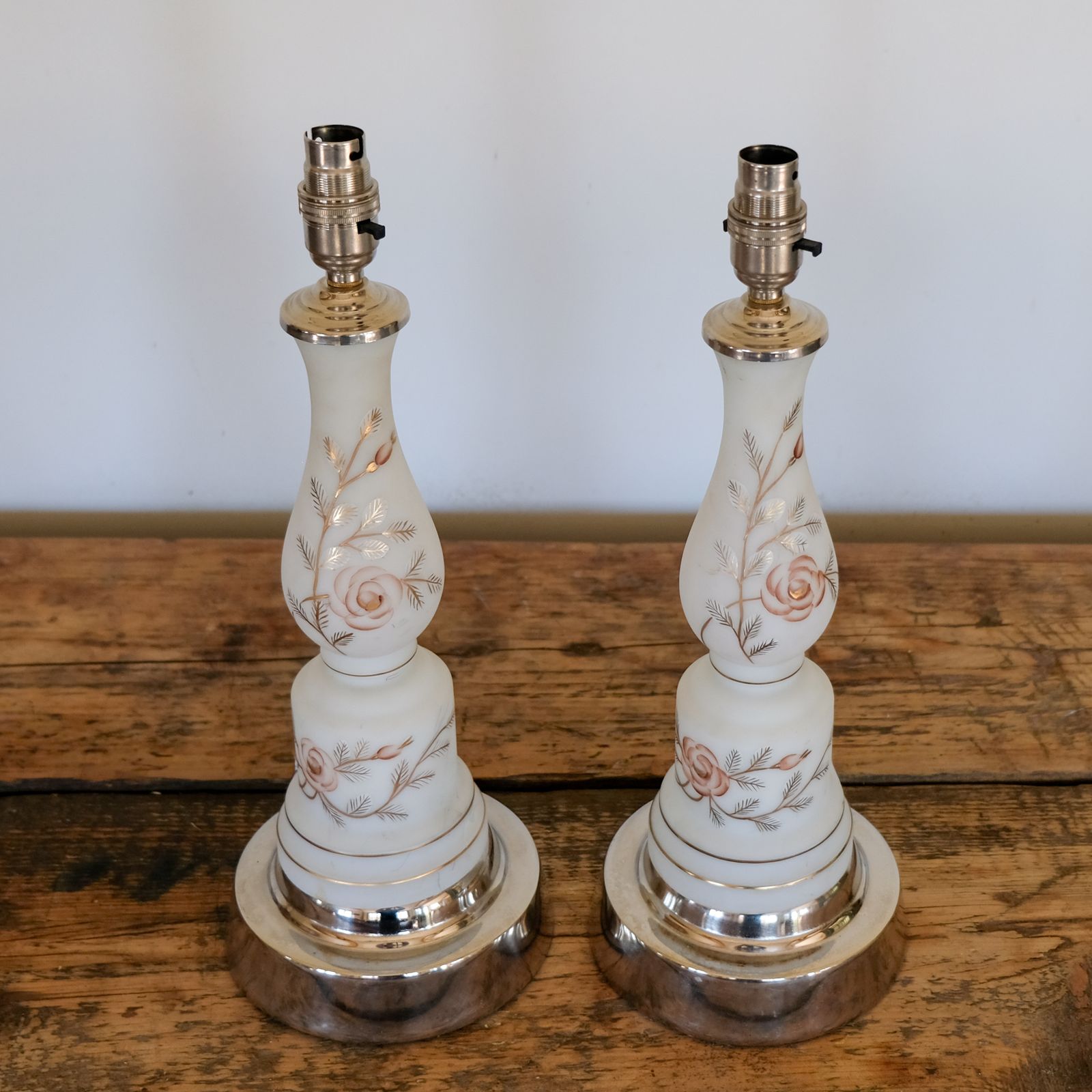 Pair Of 1920s Milk Glass Lamps photo for sale