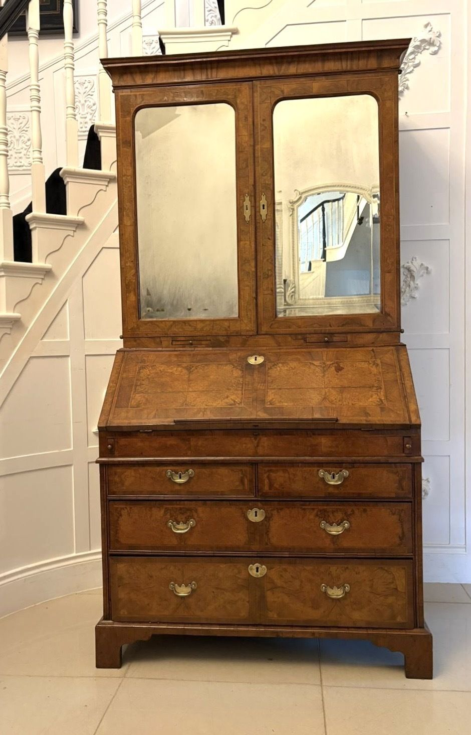 Antique Exceptional 18th Century George I Figured Walnut Bookcase