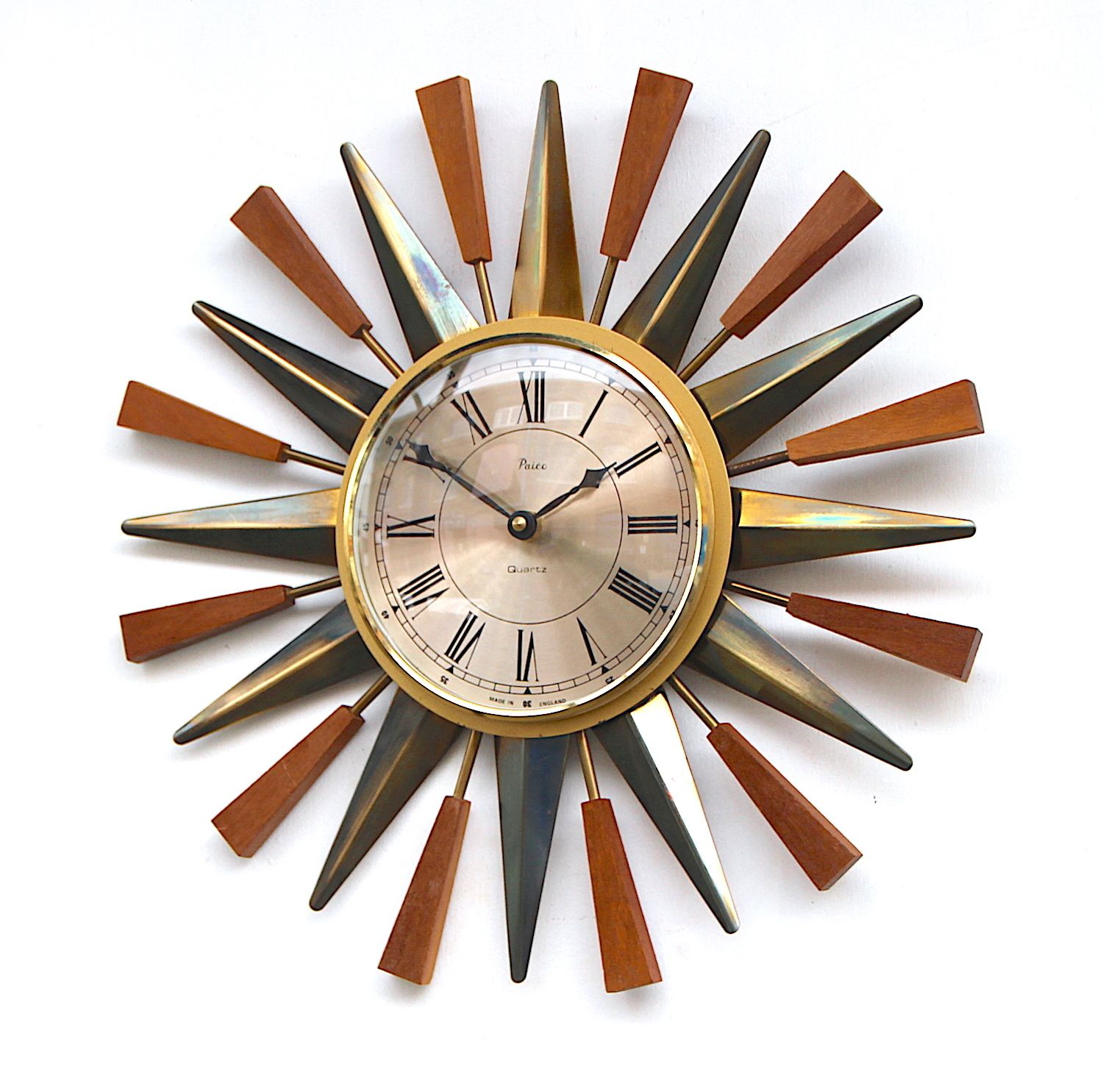 Large 39cm 1970s British Sunburst Vintage Wall Clock. Fully Guaranteed. London Timepiece. photo furniture