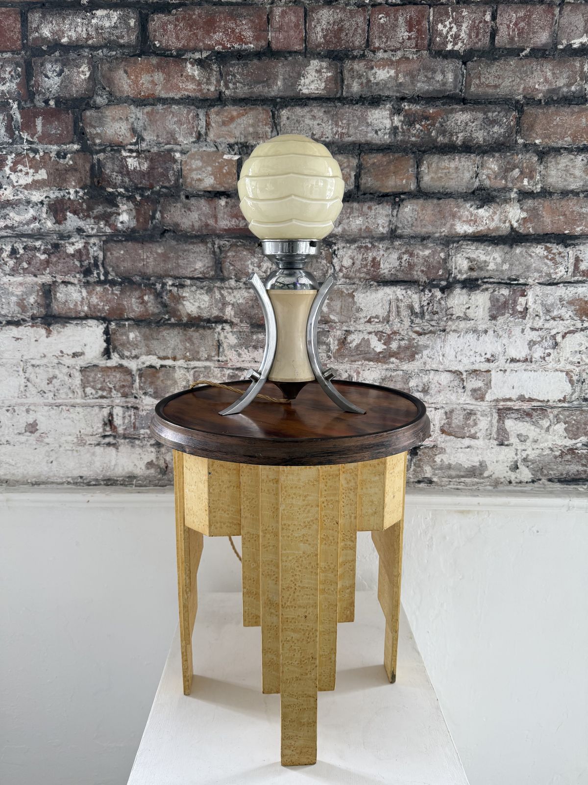 1930s Art Deco Occasional Table With Faux Bird’s Eye Maple Finish And Patinated Metal Top photo 625.0