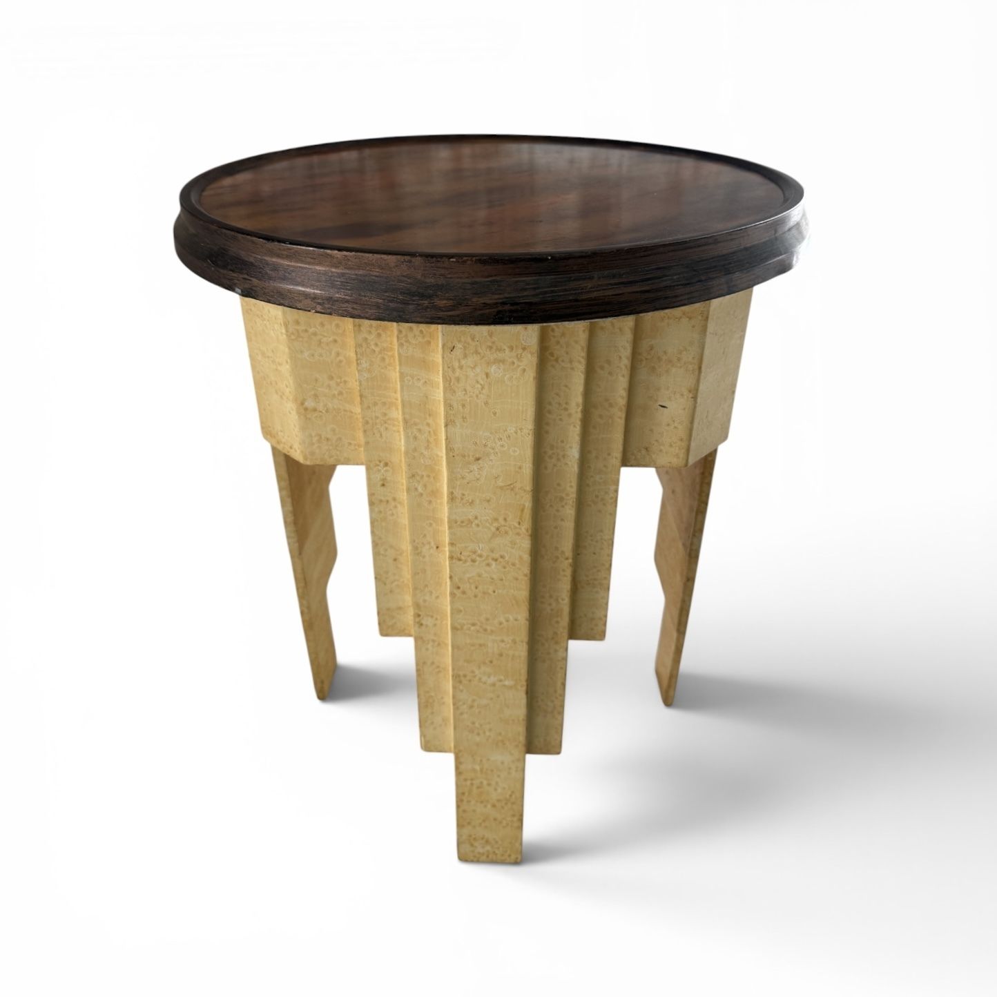 625.0 1930s Art Deco Occasional Table With Faux Bird’s Eye Maple Finish And Patinated Metal Top photo