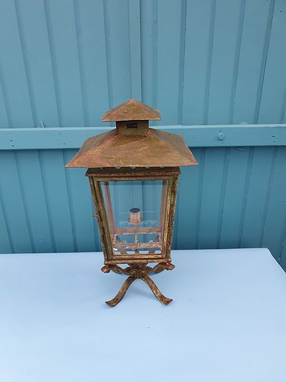 Victorian Green Painted Garden Lantern Converted From Gas