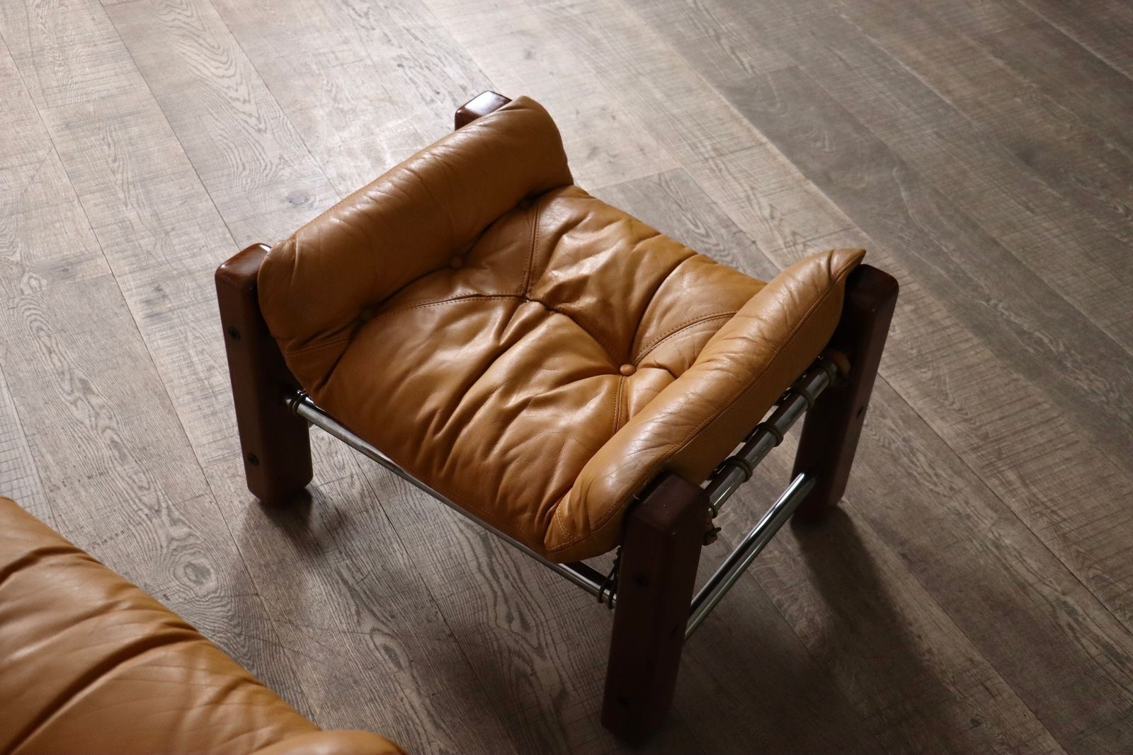photo buy Rare Amazonas Lounge Chair With Ottoman In Cognac Leather By Jean Gillon Brazil 1960s