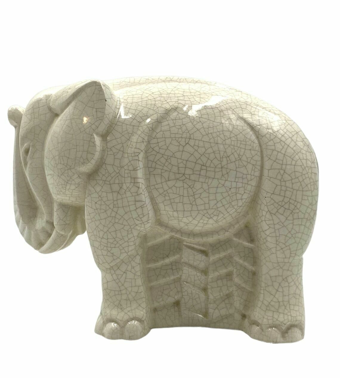 Charles Lemanceau, Art Déco Cubist Elephant Craquelé, Saint Clement, France Ca. 1930 photo Art