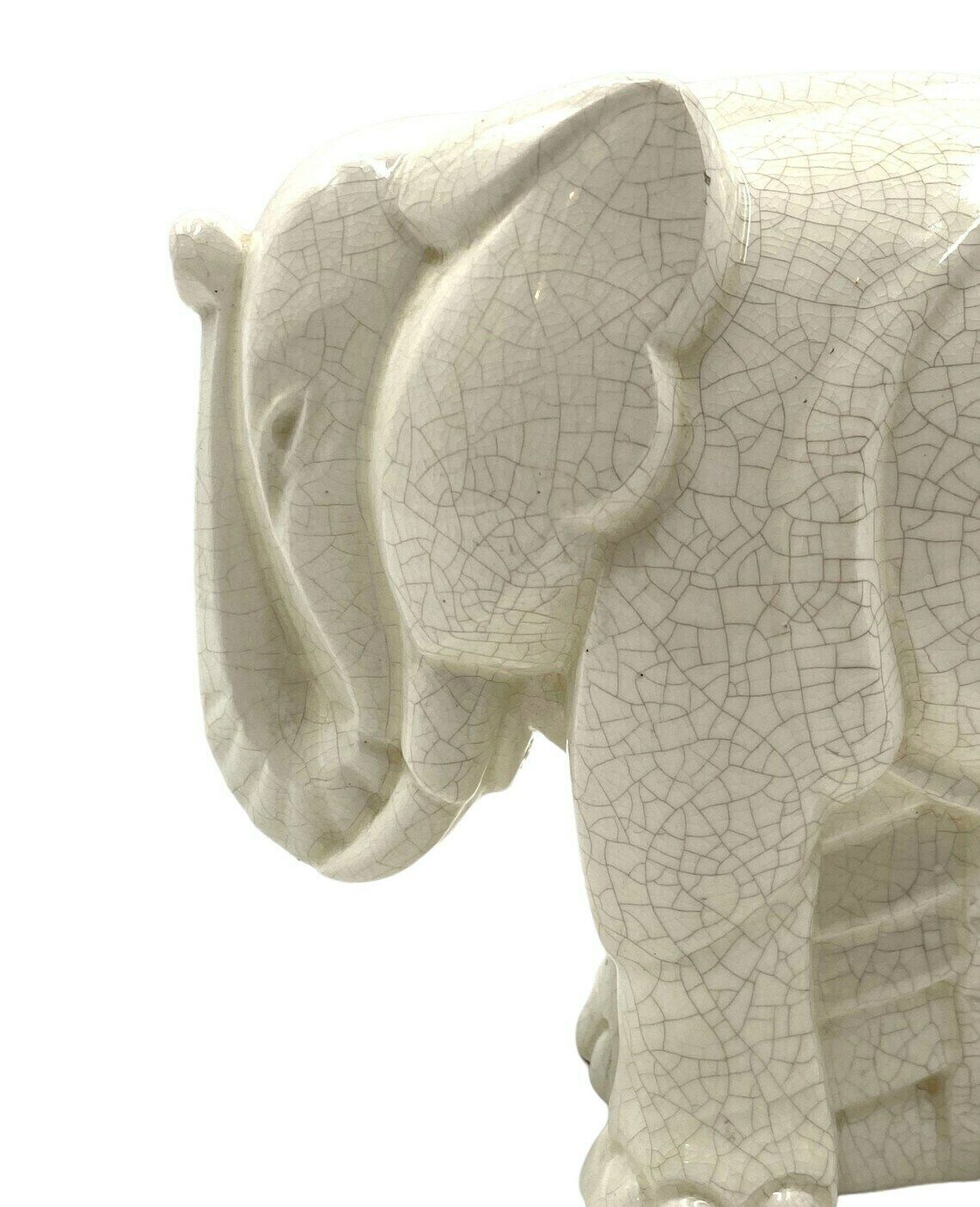 Charles Lemanceau, Art Déco Cubist Elephant Craquelé, Saint Clement, France Ca. 1930 photo 773.0