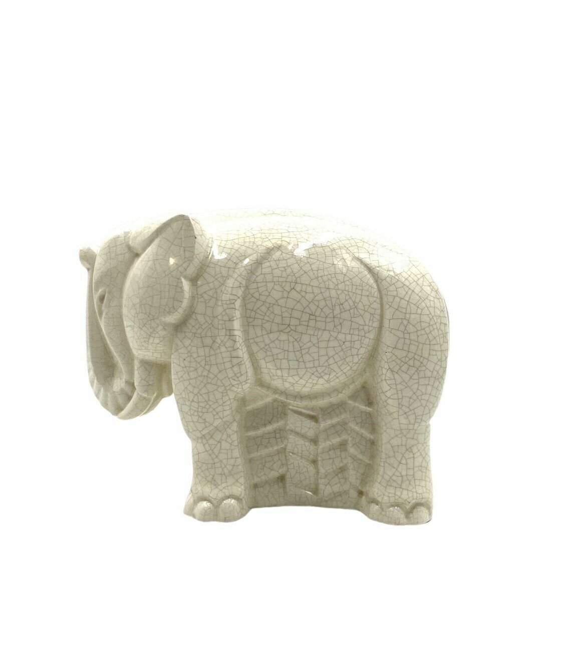 Charles Lemanceau, Art Déco Cubist Elephant Craquelé, Saint Clement, France Ca. 1930 photo vintage