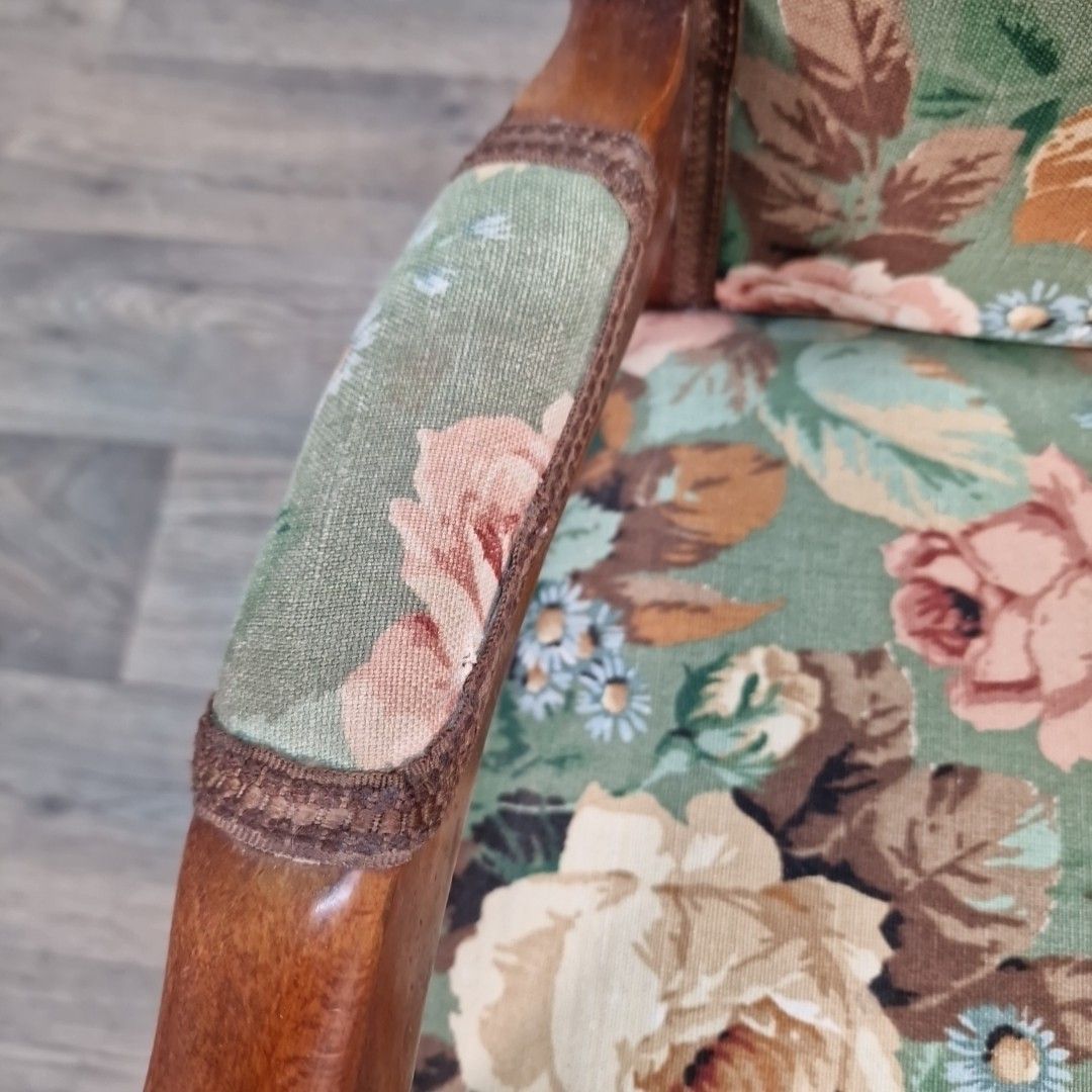 Vintage Childs Armchair Upholstered Miniature Tub Chair Floral Fabric Retro photo vintage