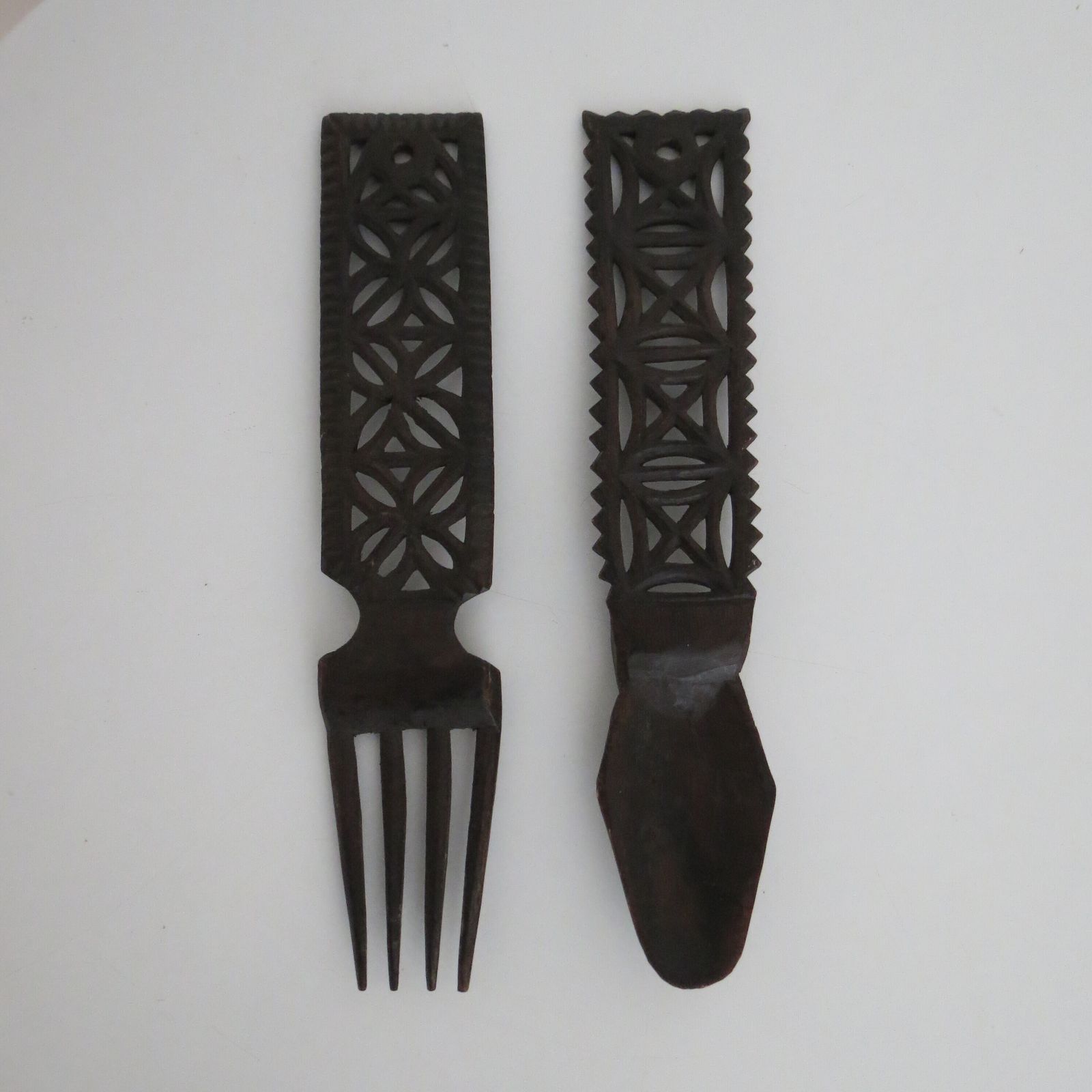 Hand Carved Welsh Love Spoon And Fork 1920s photo 110.0