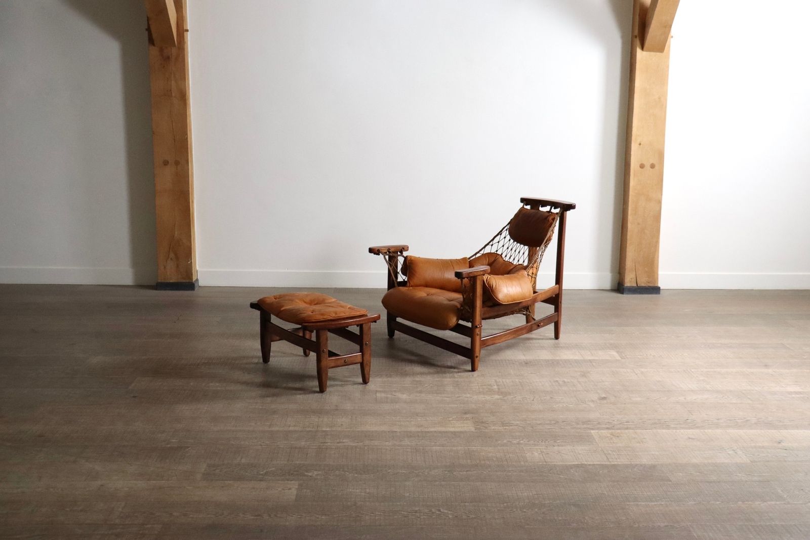 Jangada Lounge Chair With Ottoman In Cognac Leather By Jean Gillon Brazil 1960s photo Furniture