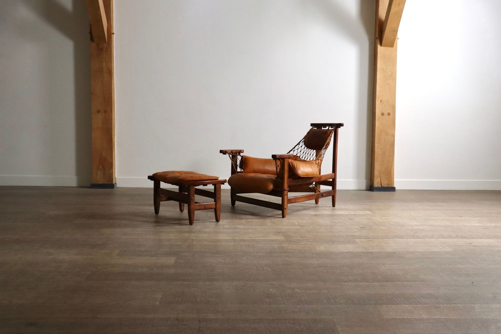 Jangada Lounge Chair Met Ottoman In Cognackleurig Leer Door Jean Gillon, Brazilië, Jaren 1960 photo 8500.0