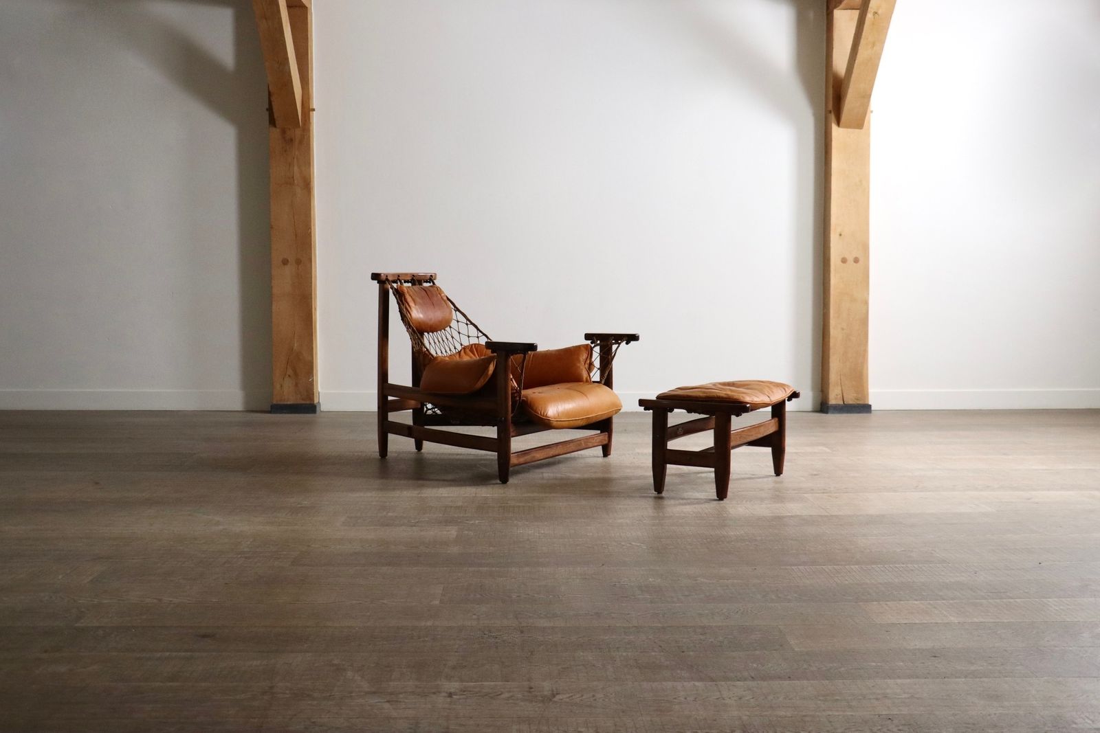 Jangada Lounge Chair With Ottoman In Cognac Leather By Jean Gillon Brazil 1960s photo buy
