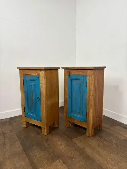 Pair Of Reclaimed Indian Wood Bedside Cabinets