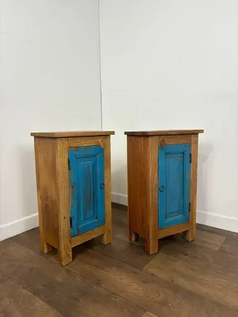 Pair Of Reclaimed Indian Wood Bedside Cabinets photo vinterior