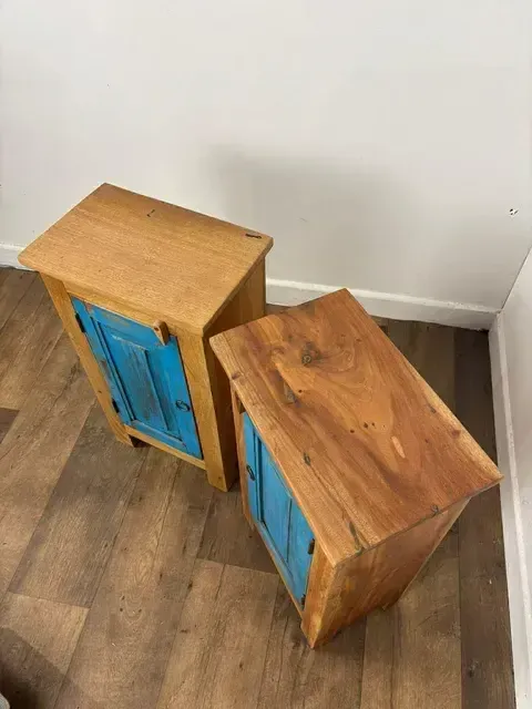 Pair Of Reclaimed Indian Wood Bedside Cabinets photo buy