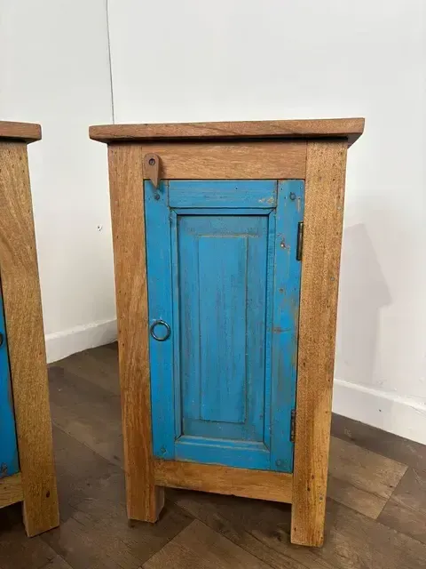 669.0 Pair Of Reclaimed Indian Wood Bedside Cabinets photo