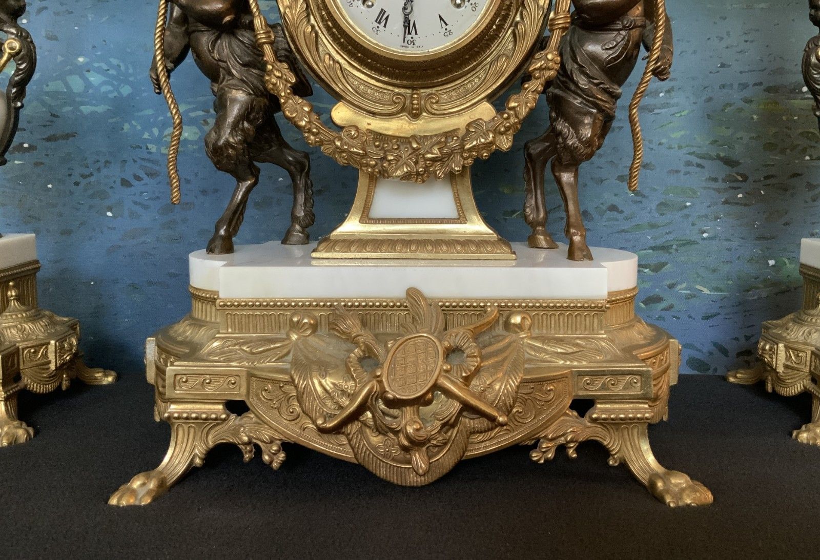 Huge Italian Bronze & Marble 3 Piece Garniture Clock Set Inc Candelabra 8 Day photo 1650.0