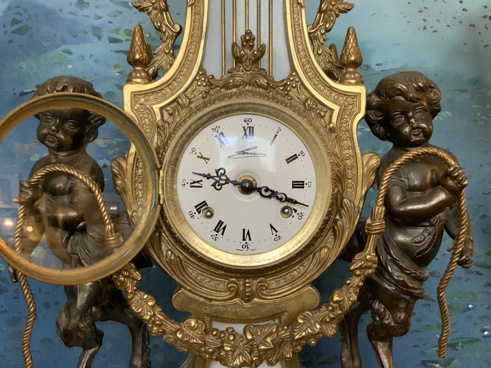 photo furniture Huge Italian Bronze & Marble 3 Piece Garniture Clock Set Inc Candelabra 8 Day