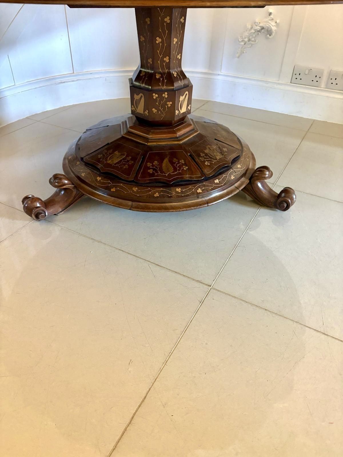 photo buy Antique Exhibition Quality Irish Killarney Marquetry Inlaid Yew Wood Round Entry Hall Centre Table Large Attributed To The Egan Workshop