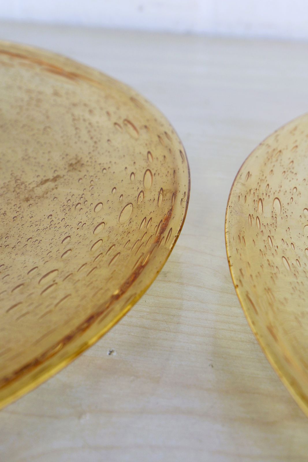 A Pair Of Mid Century Italian Low Glass Dishes Pale Yellow Coloured With Intense Bubble Decoration photo 175.0