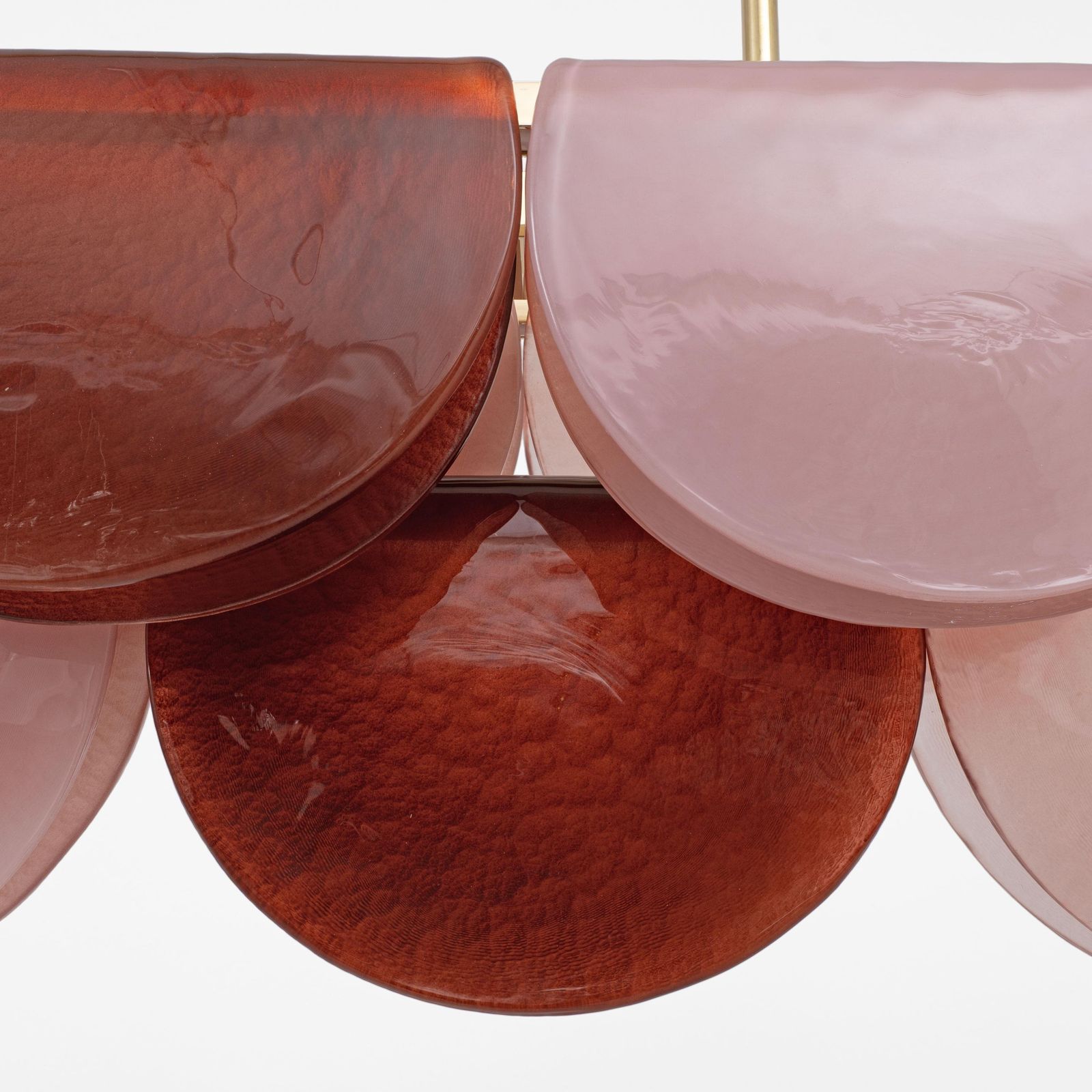 6919.0 Italiaanse modulaire lineaire hanglamp van Murano-glas en messing in roze en rood photo