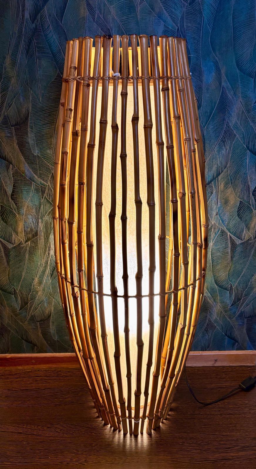 Tall Italian Floor Lamp Made Of Bamboo And Rattan From The Mid Century photo vinterior