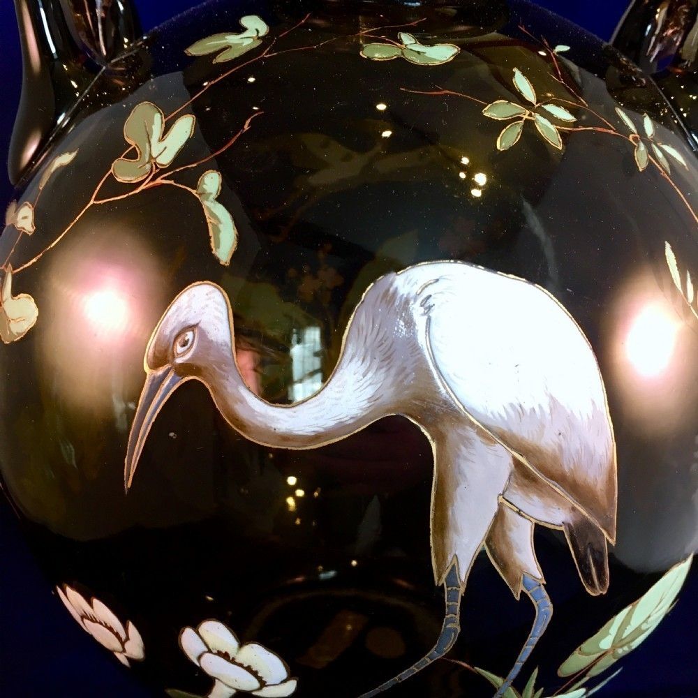 "Harrach" Vase Of Globular Shape With Enamelled Flowers & Birds C1895 photo Home Decor