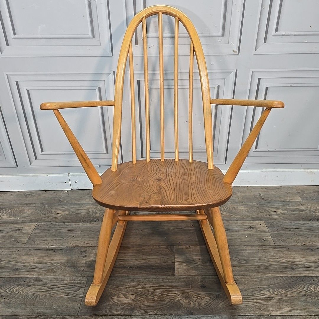 Ercol Quaker Rocking Chair Blonde Elm Beech Windsor Armchair Vintage Mcm Retro photo Furniture