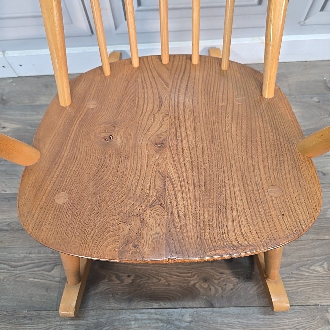 Ercol Quaker Rocking Chair Blonde Elm Beech Windsor Armchair Vintage Mcm Retro photo vintage