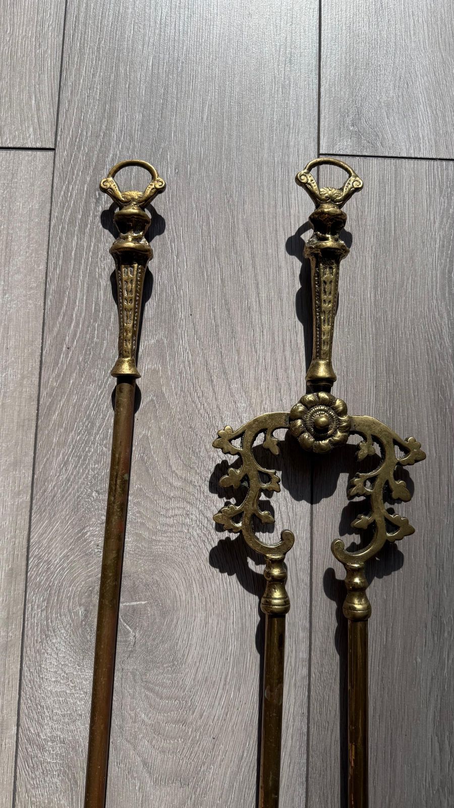 Victorian Gothic Solid Brass Fire Companion Pair, Fireplace Tools, 19th Century photo Home Fixtures