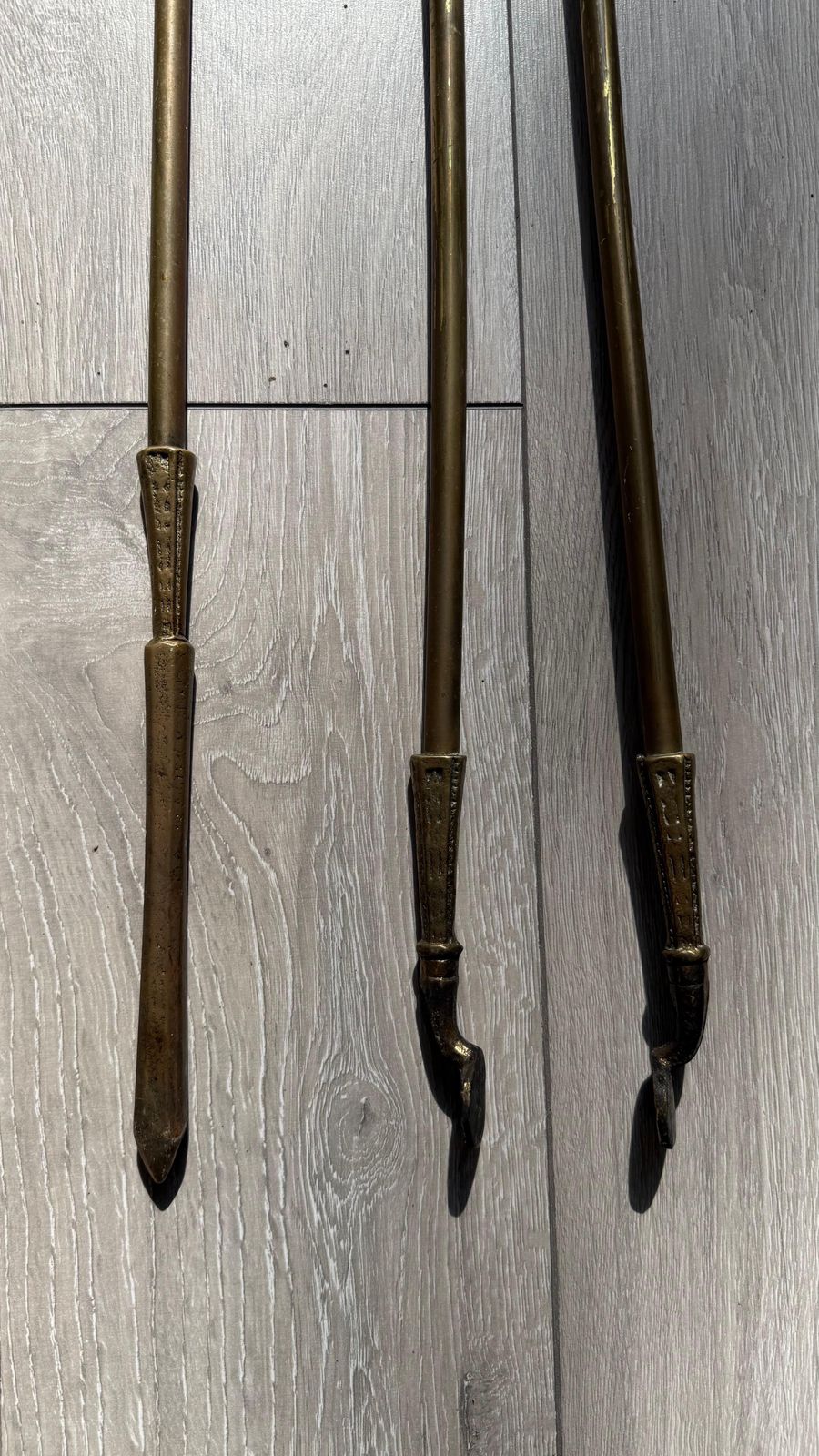 Victorian Gothic Solid Brass Fire Companion Pair, Fireplace Tools, 19th Century photo buy
