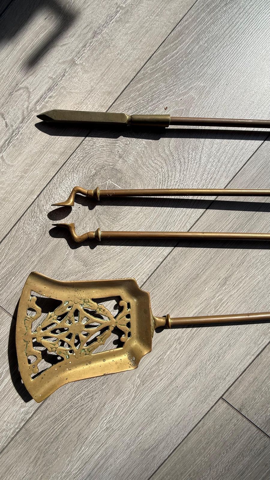 Victorian Gothic Brass Fire Companion Set, Fireplace Tools, 19th Century photo 663.0