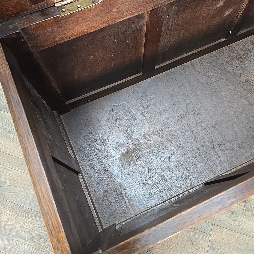 270.0 Antique Oak Trunk Chest Carved Linenfold Blanket Storage Box Coffer Vintage photo
