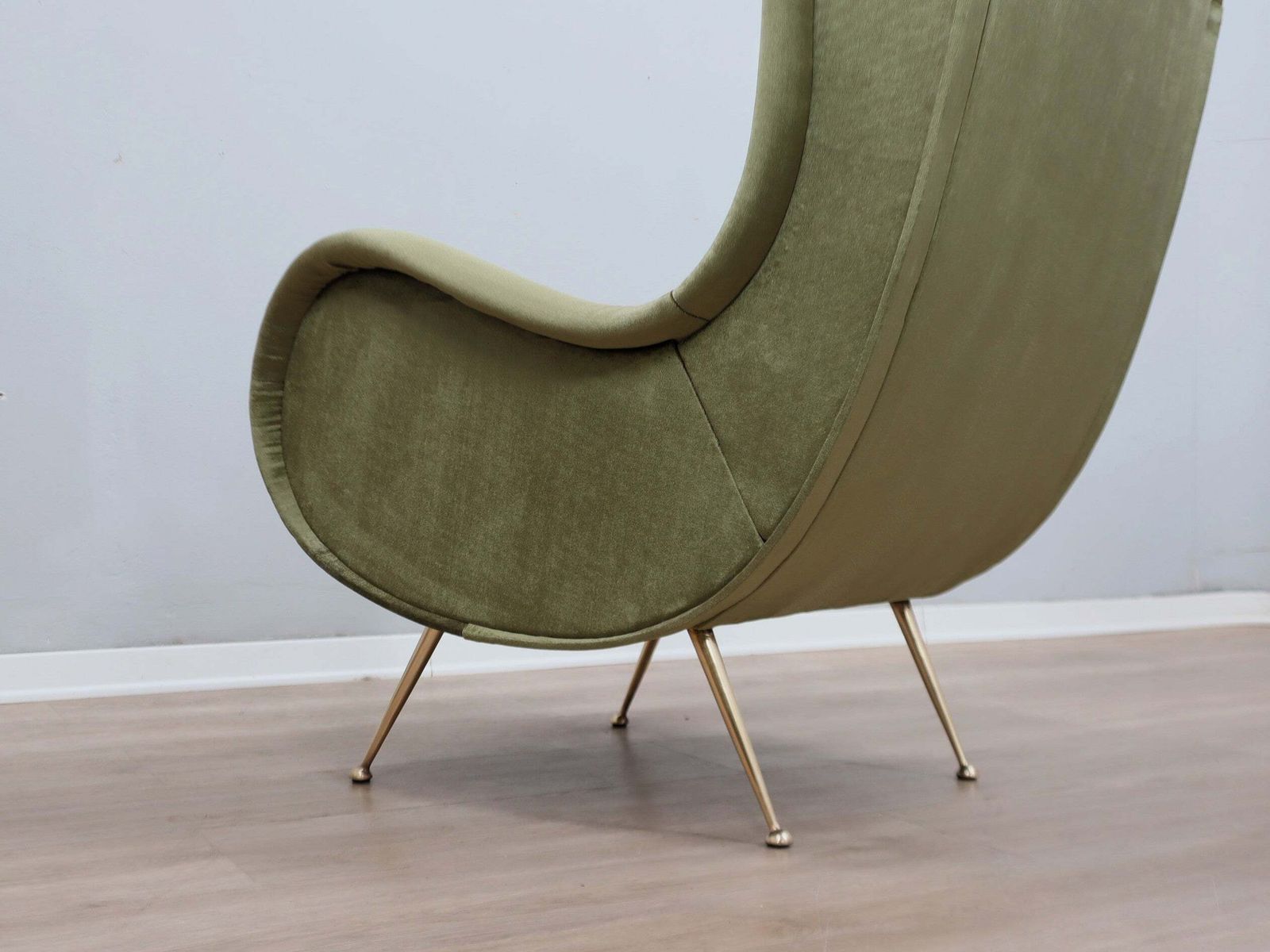 photo for sale 1950s Italian Armchair Senior Zanuso Style Green Velvet